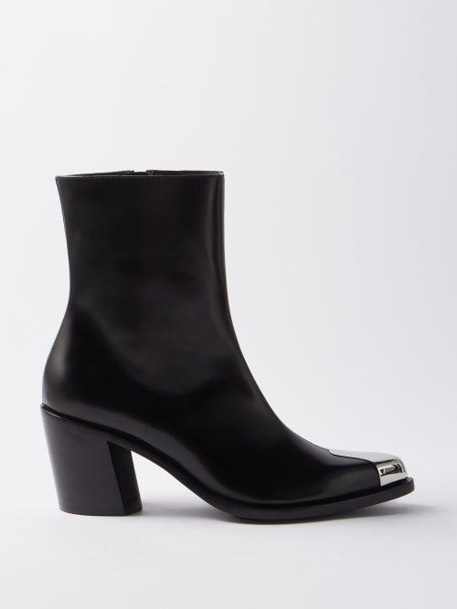 Alexander Mcqueen - Punk Metal-cap Leather Boots - Womens - Black Silver