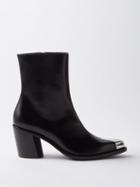 Alexander Mcqueen - Punk Metal-cap Leather Boots - Womens - Black Silver
