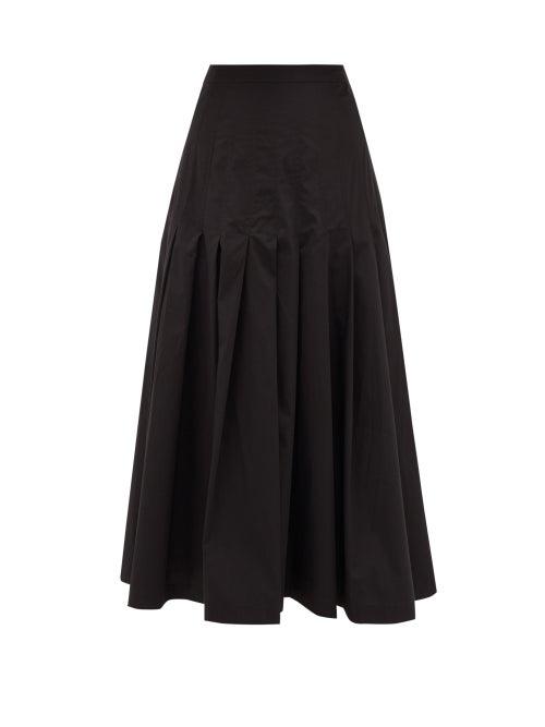 Matchesfashion.com Three Graces London - Elisha Pleated Cotton-poplin Skirt - Womens - Black