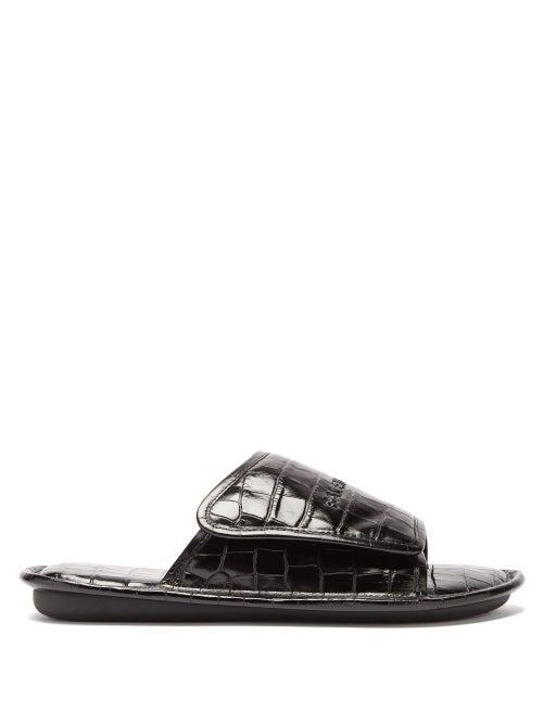 Matchesfashion.com Balenciaga - Crocodile-effect Leather Slides - Womens - Black