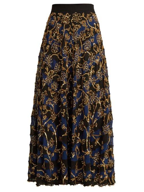 Matchesfashion.com Altuzarra - Villotta Sequin Embellished Silk Skirt - Womens - Navy Multi