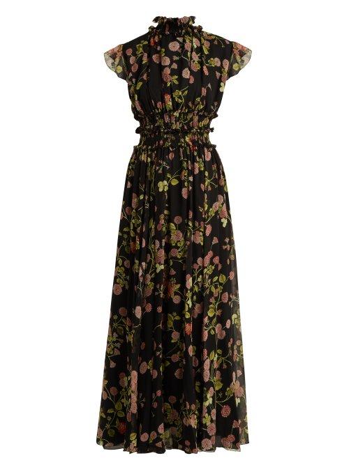 Matchesfashion.com Giambattista Valli - Ruffled Floral Print Silk Chiffon Dress - Womens - Black Multi