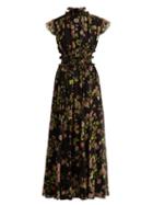 Matchesfashion.com Giambattista Valli - Ruffled Floral Print Silk Chiffon Dress - Womens - Black Multi