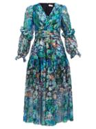 Matchesfashion.com Peter Pilotto - Floral Print Metallic Silk Georgette Midi Dress - Womens - Blue