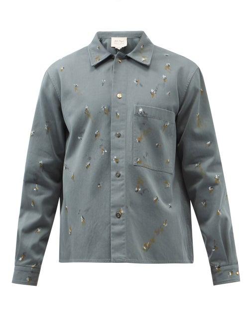 Nick Fouquet - Tancredi Paint-splatter Cotton-twill Shirt - Mens - Grey