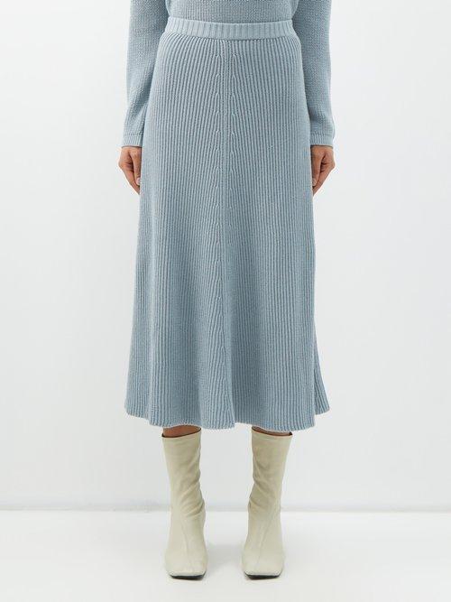 Joseph - Elasticated-waist Ribbed-cotton Midi Skirt - Womens - Light Blue