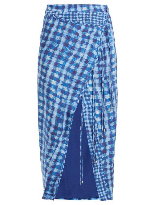 Matchesfashion.com Altuzarra - Cicero Gingham Silk Crepe De Chine Pencil Skirt - Womens - Blue Multi