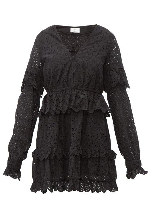 Matchesfashion.com Sir - Amelie Broderie Anglaise Cotton Dress - Womens - Black