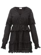 Matchesfashion.com Sir - Amelie Broderie Anglaise Cotton Dress - Womens - Black