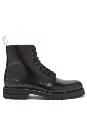 Matchesfashion.com Common Projects - Lace Up Tread Sole Leather Ankle Boots - Womens - Black