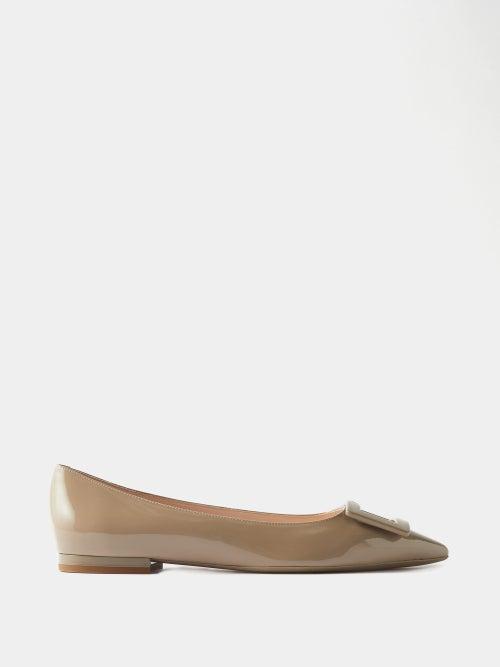 Roger Vivier - Gommettine 5 Patent-leather Ballerina Flats - Womens - Light Brown