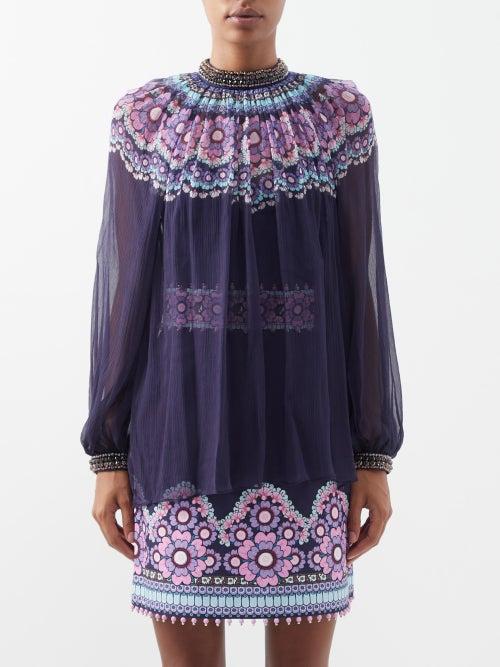 Zimmermann - Celestial Gemini Daisy Chiffon Blouse - Womens - Navy Multi