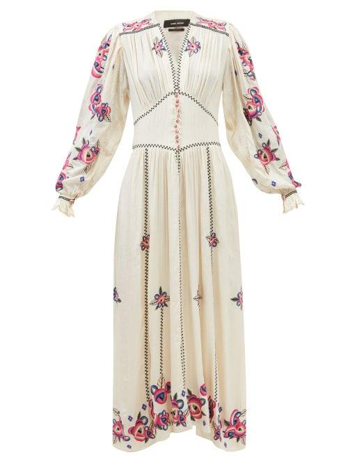 Isabel Marant - Moyrae Rose-embroidered Silk-voile Dress - Womens - Ivory Multi
