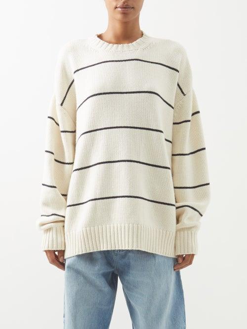 Raey - Displaced-sleeve Organic-cotton Blend Sweater - Womens - Ivory Multi