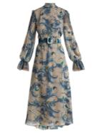Luisa Beccaria Wave And Butterfly-print Georgette Midi Dress
