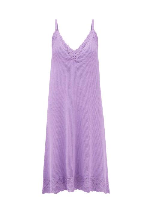 Balenciaga - Lace-trimmed Ribbed-knit Midi Dress - Womens - Purple