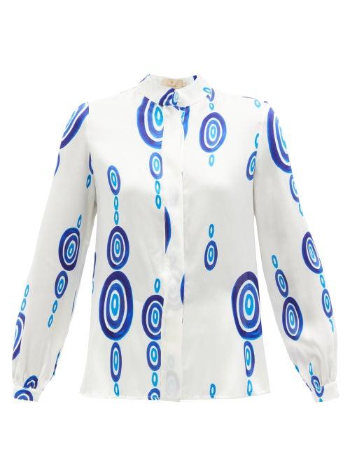 Ladies Beachwear Themis Z - Kyklos Abstract-print Silk Blouse - Womens - White Multi
