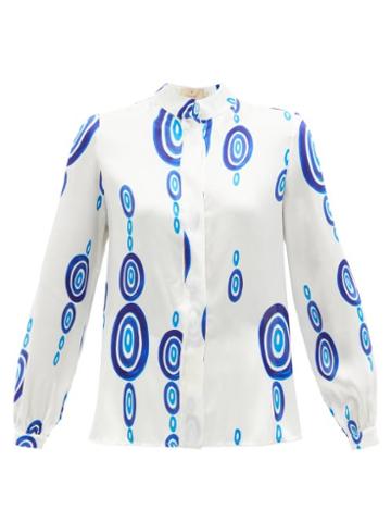 Ladies Beachwear Themis Z - Kyklos Abstract-print Silk Blouse - Womens - White Multi