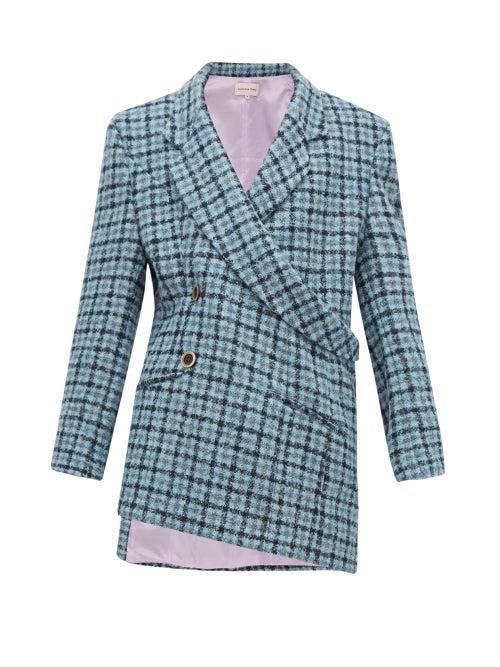 Matchesfashion.com Natasha Zinko - Asymmetric Double Breasted Checked Tweed Blazer - Womens - Blue