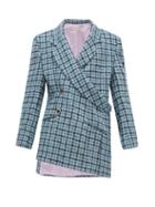Matchesfashion.com Natasha Zinko - Asymmetric Double Breasted Checked Tweed Blazer - Womens - Blue