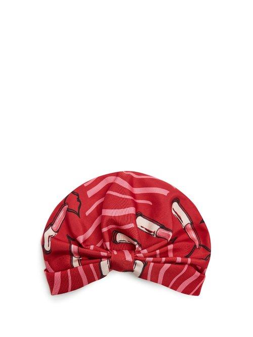 Matchesfashion.com Valentino - Lipstick Print Silk Faille Turban Hat - Womens - Red