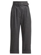 Matchesfashion.com Isa Arfen - Belted Cropped Wool Trousers - Womens - Dark Grey