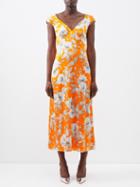 Erdem - Garnelle Peony-print Satin Midi Dress - Womens - Orange Multi