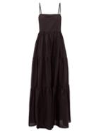 Matchesfashion.com Matteau - The Tiered Low Back Cotton Poplin Maxi Dress - Womens - Black