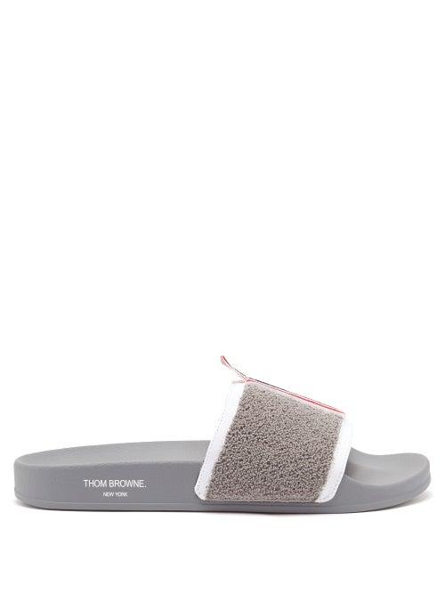 Matchesfashion.com Thom Browne - Tricolour-stripe Cotton-terry Slides - Mens - Grey