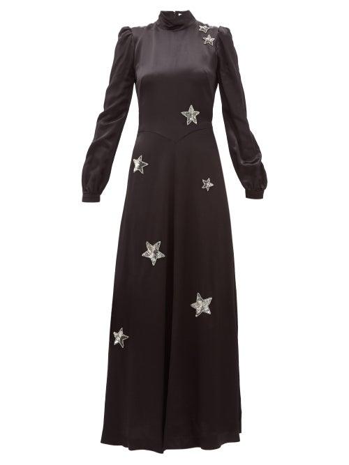 Matchesfashion.com Bella Freud - Ophelia Sequinned-star Satin Gown - Womens - Black
