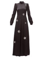 Matchesfashion.com Bella Freud - Ophelia Sequinned-star Satin Gown - Womens - Black