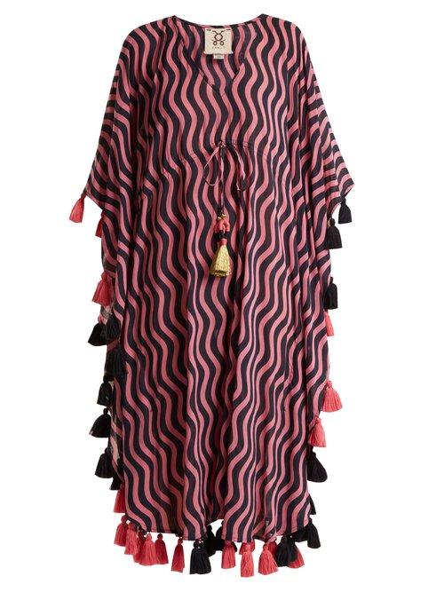Matchesfashion.com Figue - Amrita Wave Print Tassel Cotton Blend Kaftan - Womens - Pink Multi