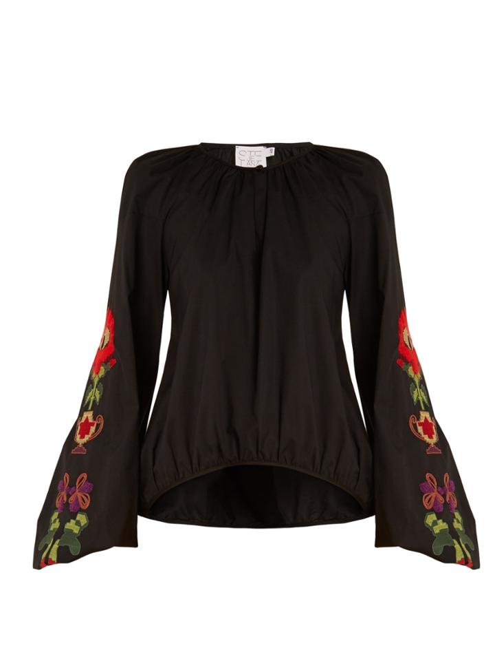 Stella Jean Floral-embroidered Stretch-cotton Blouse