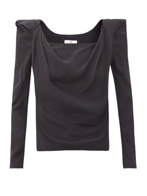 Matchesfashion.com Vivienne Westwood - Elizabeth Cowl-neck Crepe-de-chine Top - Womens - Black