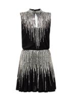 Matchesfashion.com Balmain - Sequinned Pleated Silk-crepe Mini Dress - Womens - Black Silver