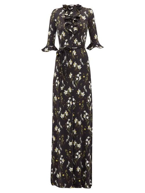 Matchesfashion.com Erdem - Farrell Floral-print Satin-jersey Dress - Womens - Black Print