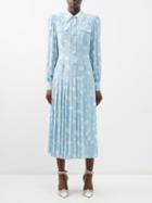 Alessandra Rich - Daisy-print Pleated Silk-twill Shirt Dress - Womens - Light Blue