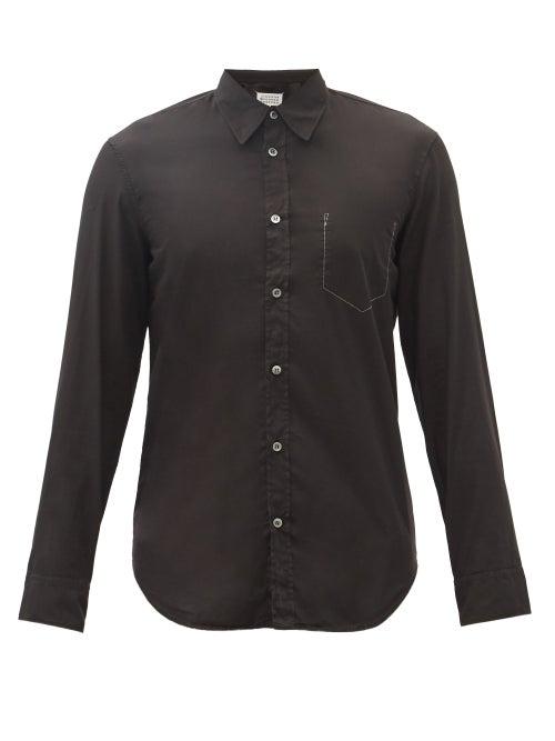 Matchesfashion.com Maison Margiela - Topstitched-pocket Garment-dyed Cotton Shirt - Mens - Black