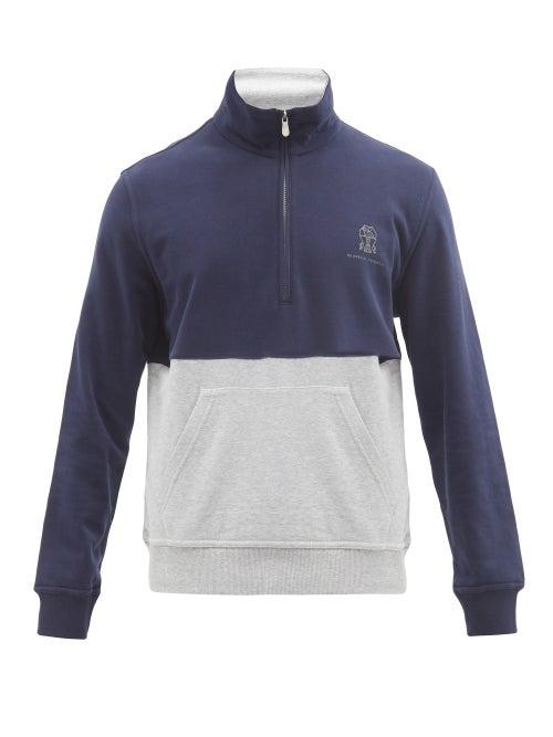 Mens Rtw Brunello Cucinelli - Crest-embroidered Cotton-jersey Sweatshirt - Mens - Navy Multi