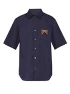Matchesfashion.com Prada - Logo Patch Short Sleeved Cotton Blend Shirt - Mens - Navy Multi