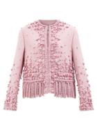 Valentino - Embellished Fringed Wool-blend Jacket - Womens - Pink