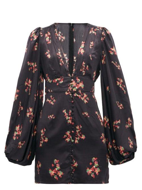 Matchesfashion.com Rat & Boa - Stevie Floral Print Satin Mini Dress - Womens - Black