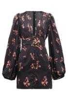 Matchesfashion.com Rat & Boa - Stevie Floral Print Satin Mini Dress - Womens - Black