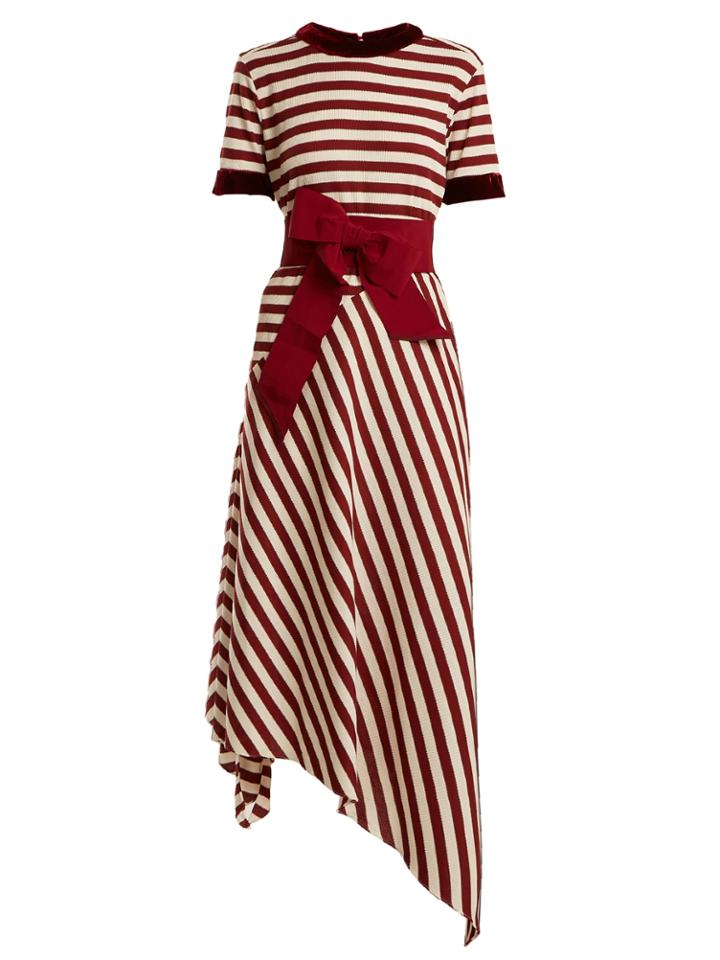 Johanna Ortiz Asymmetric Striped Waffle-knit Dress