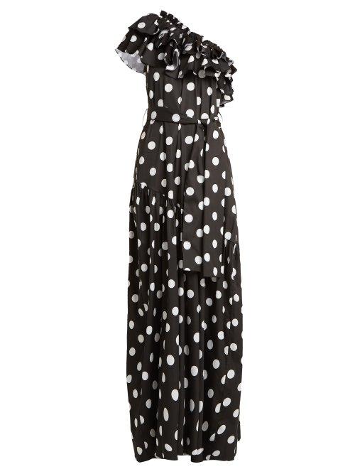 Matchesfashion.com Caroline Constas - Rhea Ruffled Cotton Blend Dress - Womens - Black White