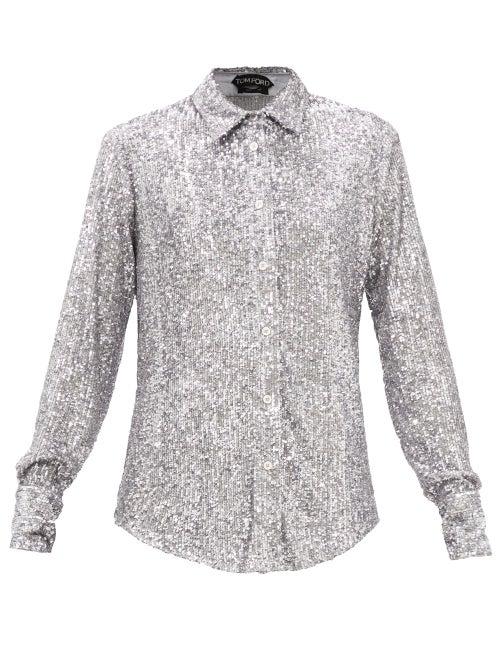Tom Ford - Sequinned Crepe Shirt - Womens - Light Grey