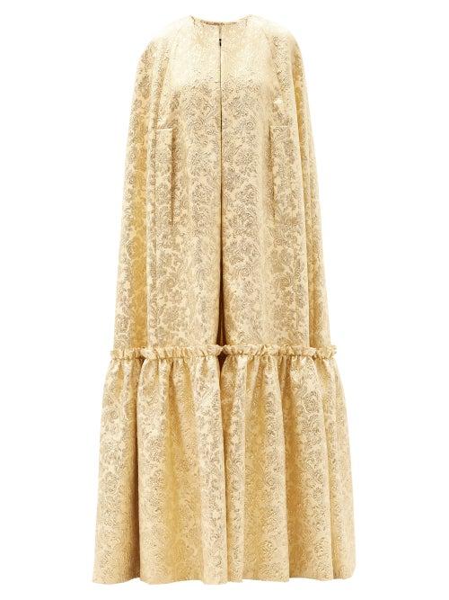 Matchesfashion.com Dolce & Gabbana - Ruffled Floral-brocade Cape - Womens - Yellow Gold