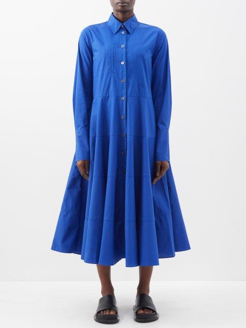 Co - A-line Cotton-poplin Shirt Dress - Womens - Blue