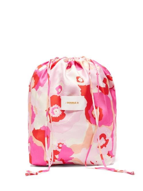 Matchesfashion.com La Doublej - Sack Peonia-print Silk-twill Drawstring Bag - Womens - Pink Multi