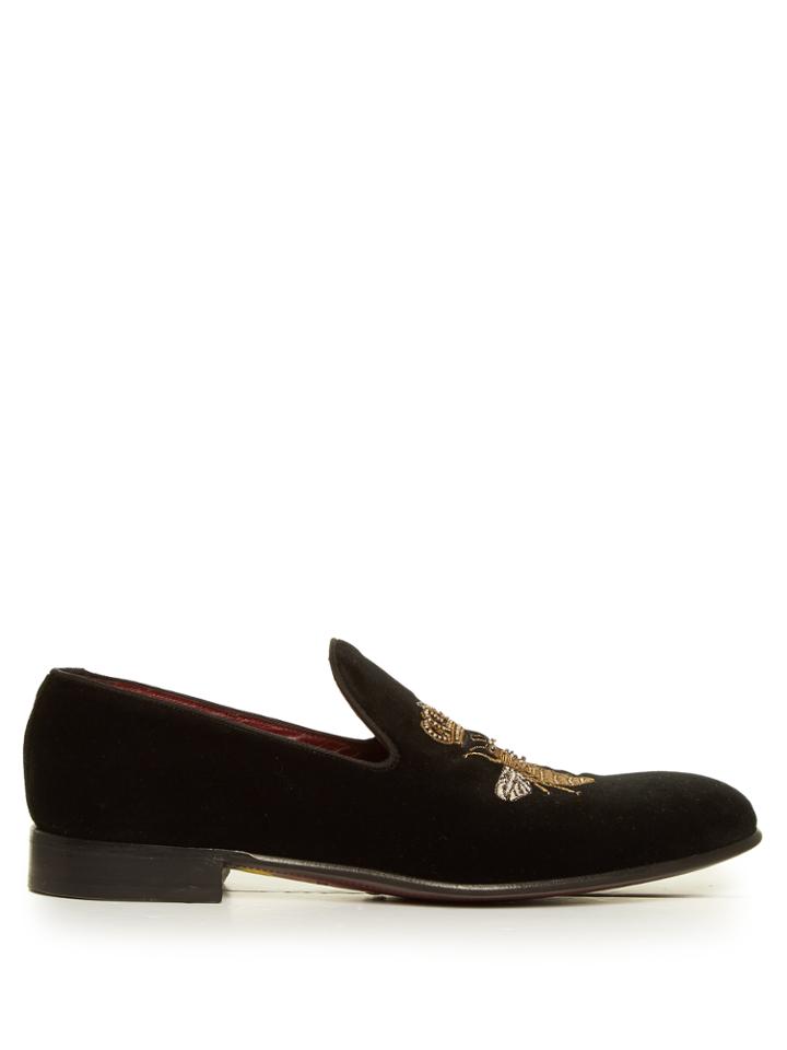 Dolce & Gabbana Crown And Bee-embroidered Velvet Loafers